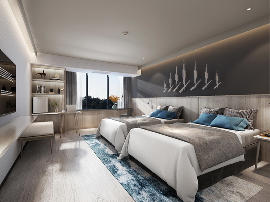 La mobilia minimalista della camera da letto dell'hotel ISO14001 di ospite della mobilia standard della stanza mette su misura